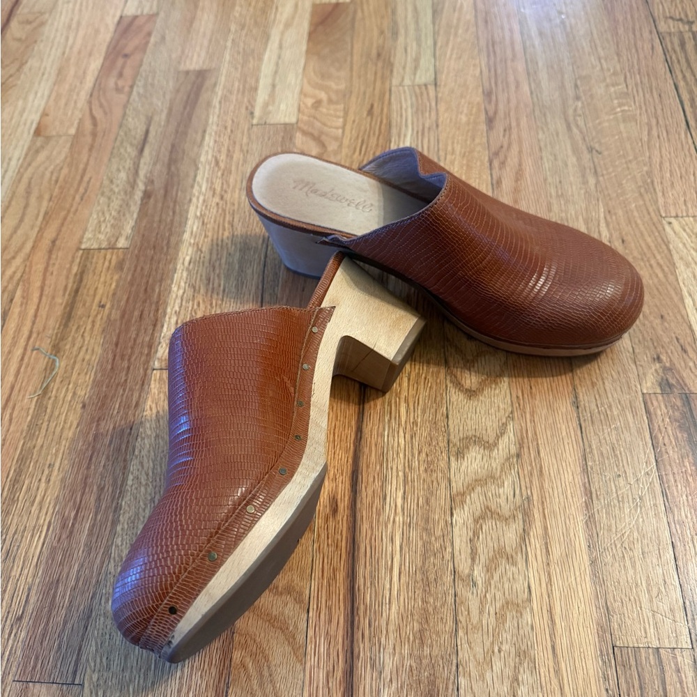 Women's Madewell Brown Leather Clogs, 8